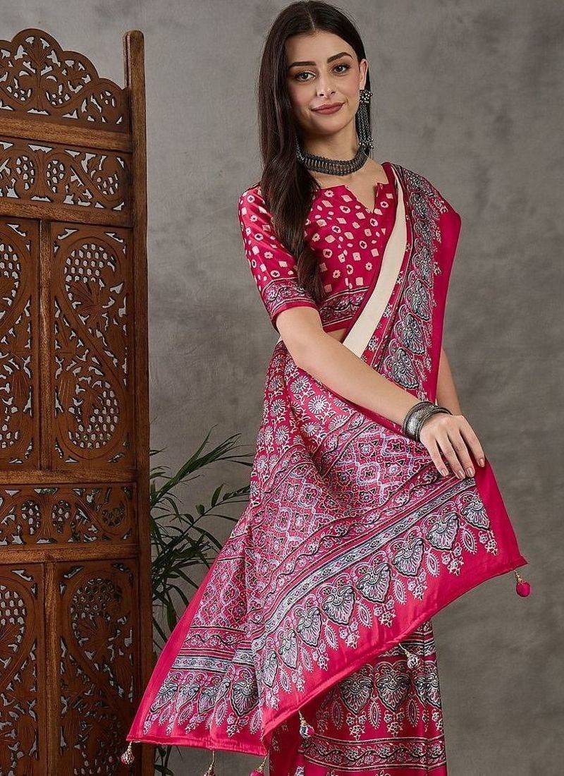Red ethnic motifs silk blend designer saree