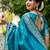 Blue kalamkari woven design saree with unstitched blouse piece