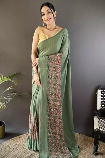 Green embellished sequinned poly georgette designer saree