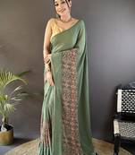 Green embellished sequinned poly georgette designer saree