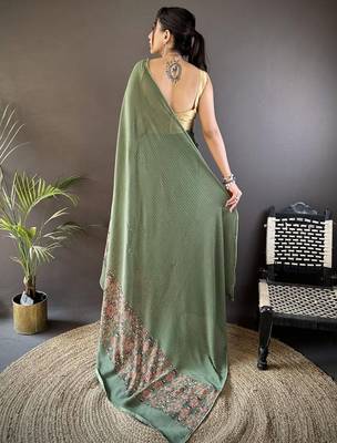 Green embellished sequinned poly georgette designer saree 2