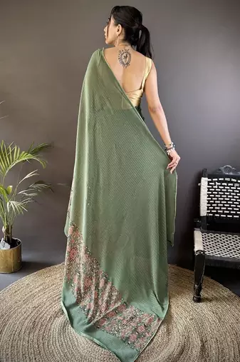 Green embellished sequinned poly georgette designer saree