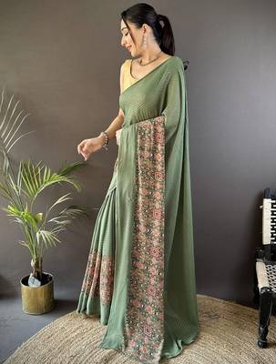 Green embellished sequinned poly georgette designer saree 3