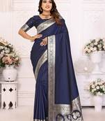Navy blue woven design zari silk blend designer banarasi saree