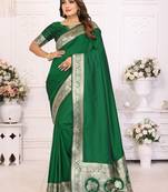 Green zari silk blend banarasi saree