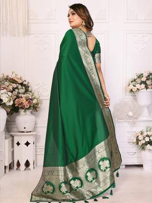 Green zari silk blend banarasi saree 2