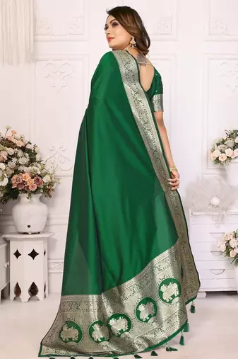 Green zari silk blend banarasi saree