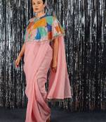Peach fashion embellished sequinned  ready to wear saree