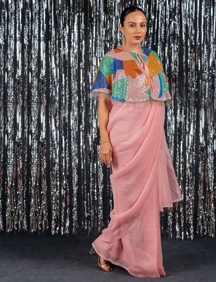 Peach fashion embellished sequinned  ready to wear saree 2