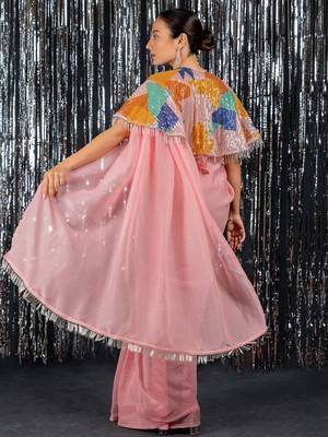 Peach fashion embellished sequinned  ready to wear saree 3