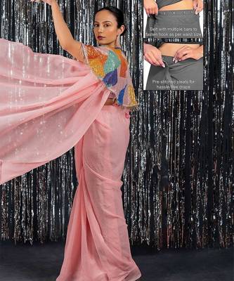 Peach fashion embellished sequinned  ready to wear saree 4