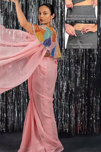 Peach fashion embellished sequinned  ready to wear saree