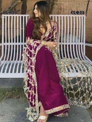 Burgundy embellished mirror work silk blend heavy work saree 4