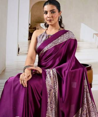 Purple ethnic motifs satin designer saree 3
