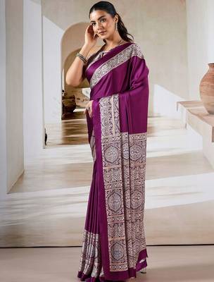 Purple ethnic motifs satin designer saree 4