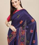 Navy blue navy blue & orange ethnic motifs embroidered saree