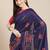 Navy blue navy blue & orange ethnic motifs embroidered saree