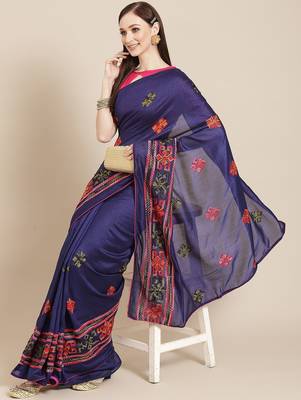 Navy blue navy blue & orange ethnic motifs embroidered saree 2