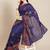 Navy blue navy blue & orange ethnic motifs embroidered saree