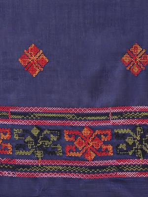 Navy blue navy blue & orange ethnic motifs embroidered saree 4