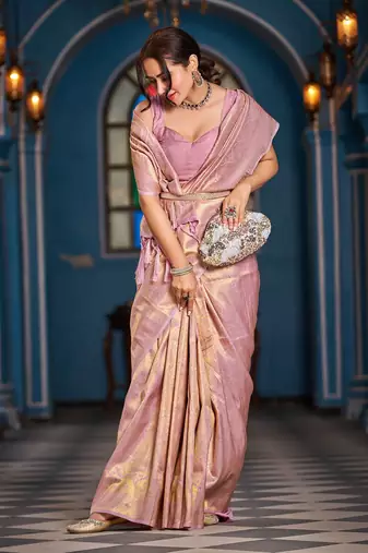 Purple floral woven design zari saree