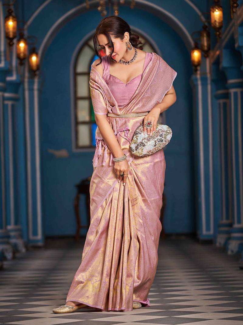 Purple floral woven design zari saree