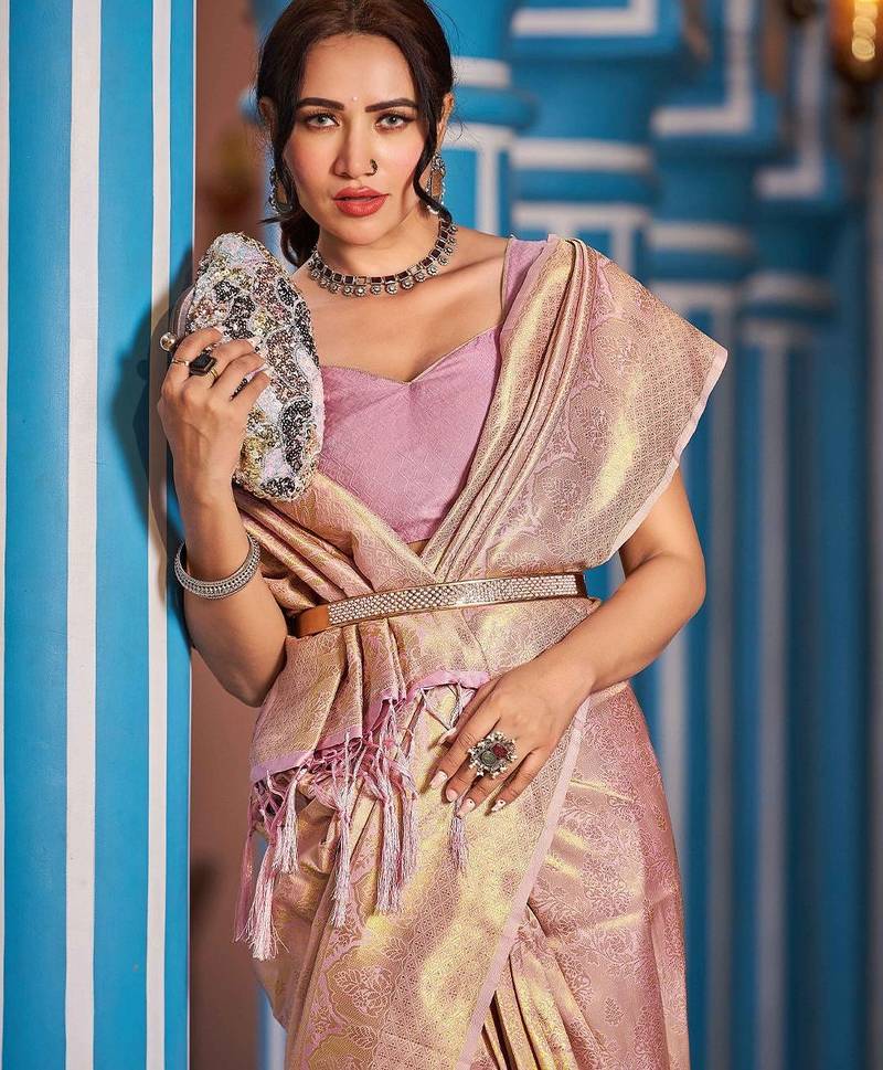 Purple floral woven design zari saree