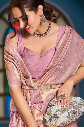Purple floral woven design zari saree