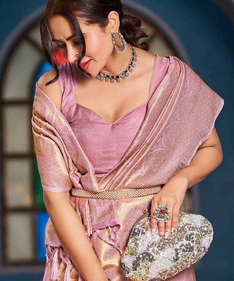 Purple floral woven design zari saree