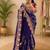 Purple floral embroidered silk blend fusion saree