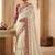 Off white floral embroidered silk blend fusion saree