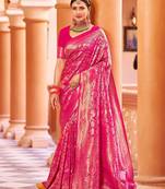 Pink ethnic motifs woven design zari saree