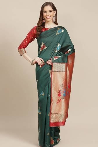 Green green & golden ethnic motifs zari banarasi saree