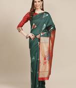 Green green & golden ethnic motifs zari banarasi saree
