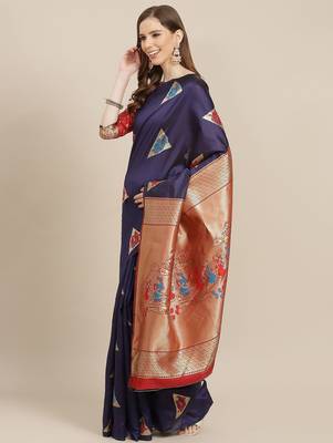 Navy blue navy blue woven design banarasi saree 1