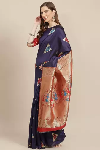 Navy blue navy blue woven design banarasi saree