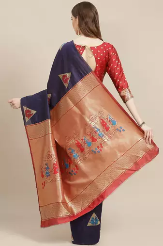 Navy blue navy blue woven design banarasi saree