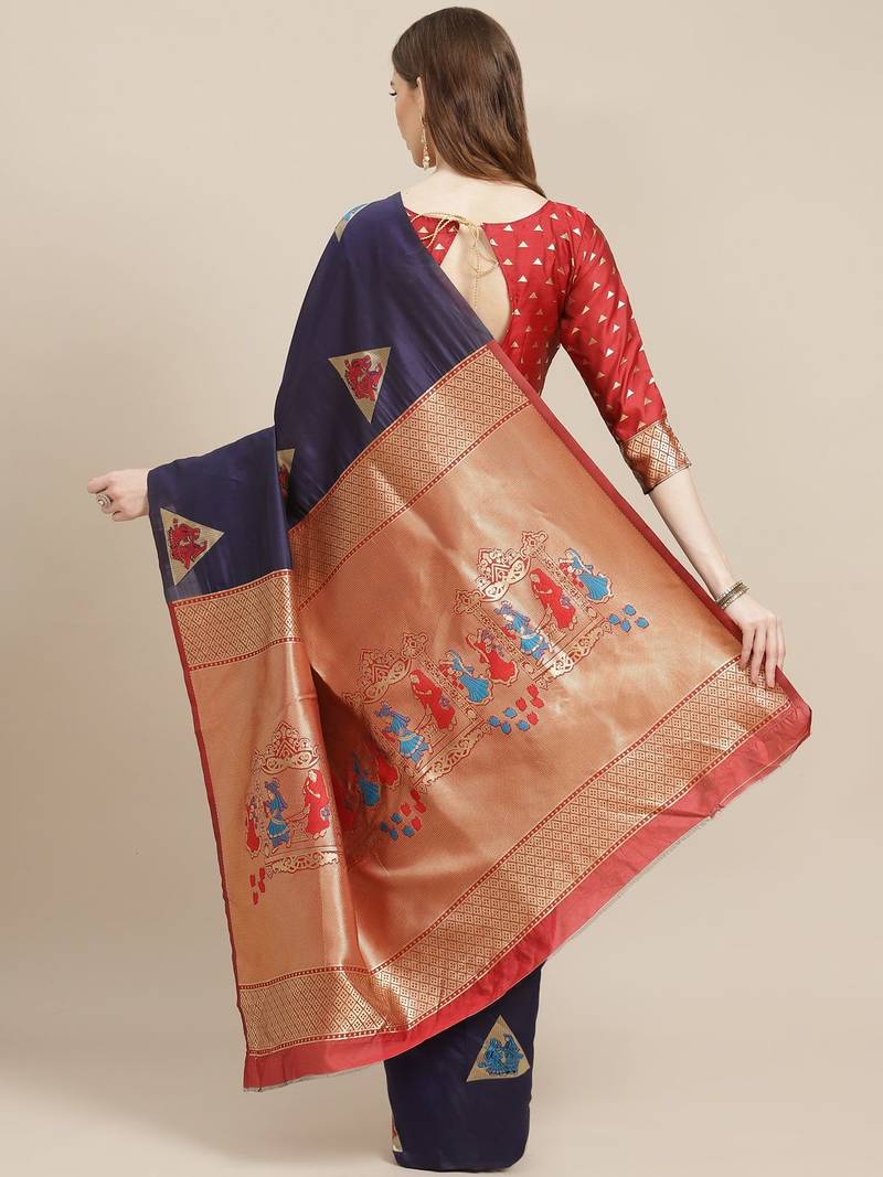 Navy blue navy blue woven design banarasi saree