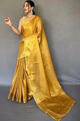 Gold zari tissue designer saree