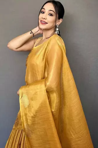 Gold zari tissue designer saree