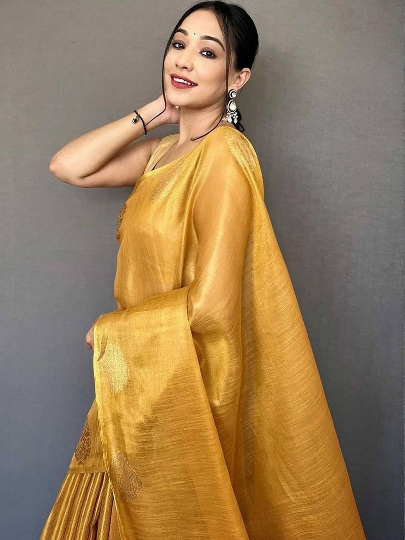 Gold zari tissue designer saree