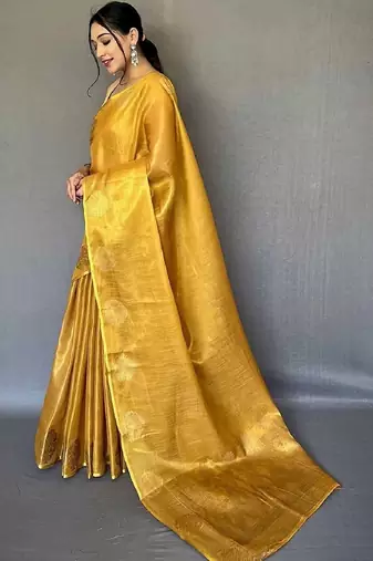 Gold zari tissue designer saree