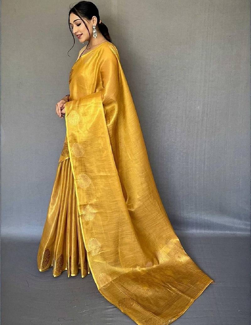 Gold zari tissue designer saree