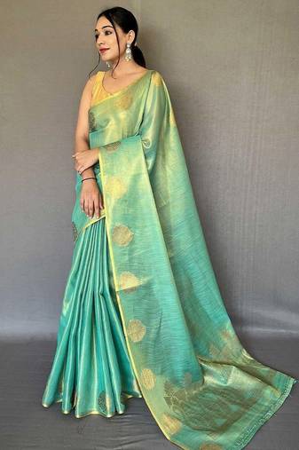 Green woven design zari tissue designer saree