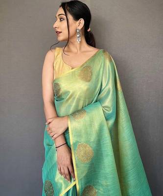Green woven design zari tissue designer saree 2