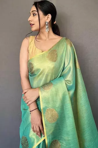 Green woven design zari tissue designer saree