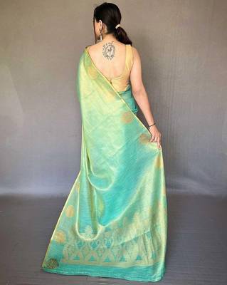 Green woven design zari tissue designer saree 3