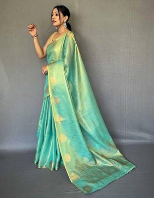 Green woven design zari tissue designer saree 4