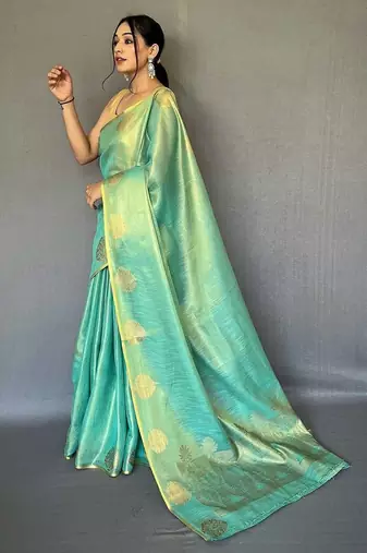 Green woven design zari tissue designer saree