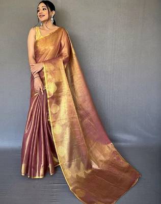 Brown zari tissue designer saree 1